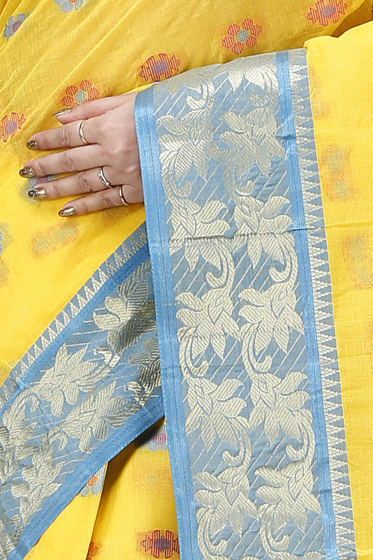 Yellow Pure Cotton Dui_Has Tant Saree (870)